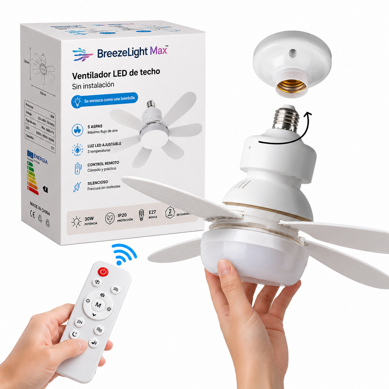 BreezeLight™ Max - Lámpara Ventilador con Aspas - LED sin Instalación