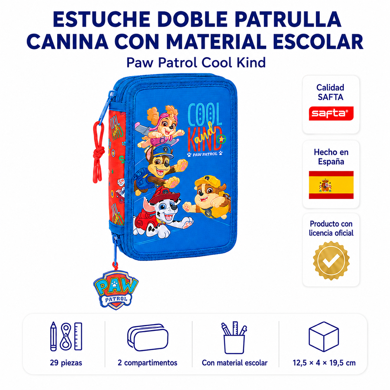 🦖 NOVEDAD 2026 · Estuche Doble Patrulla Canina con Material Escolar