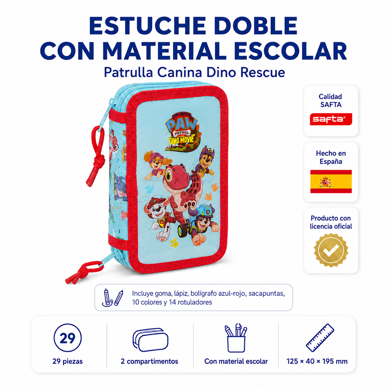 🦖 NOVEDAD 2026 · Estuche Doble Patrulla Canina con Material Escolar
