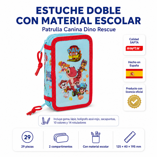 🦖 NOVEDAD 2026 · Estuche Doble Patrulla Canina con Material Escolar