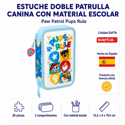 🦖 NOVEDAD 2026 · Estuche Doble Patrulla Canina con Material Escolar