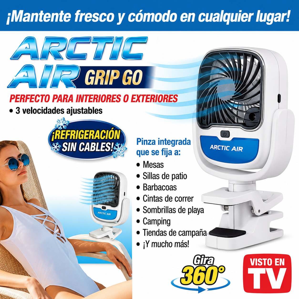 ARCTIC AIR GRIP GO - Ventilador + Humidificador en uno con Pinza