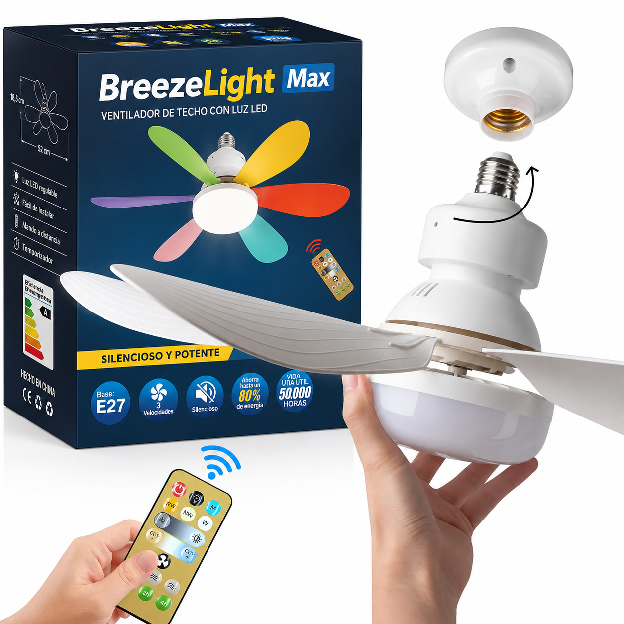 BreezeLight™ Max - Ventilador de techo LED sin instalación