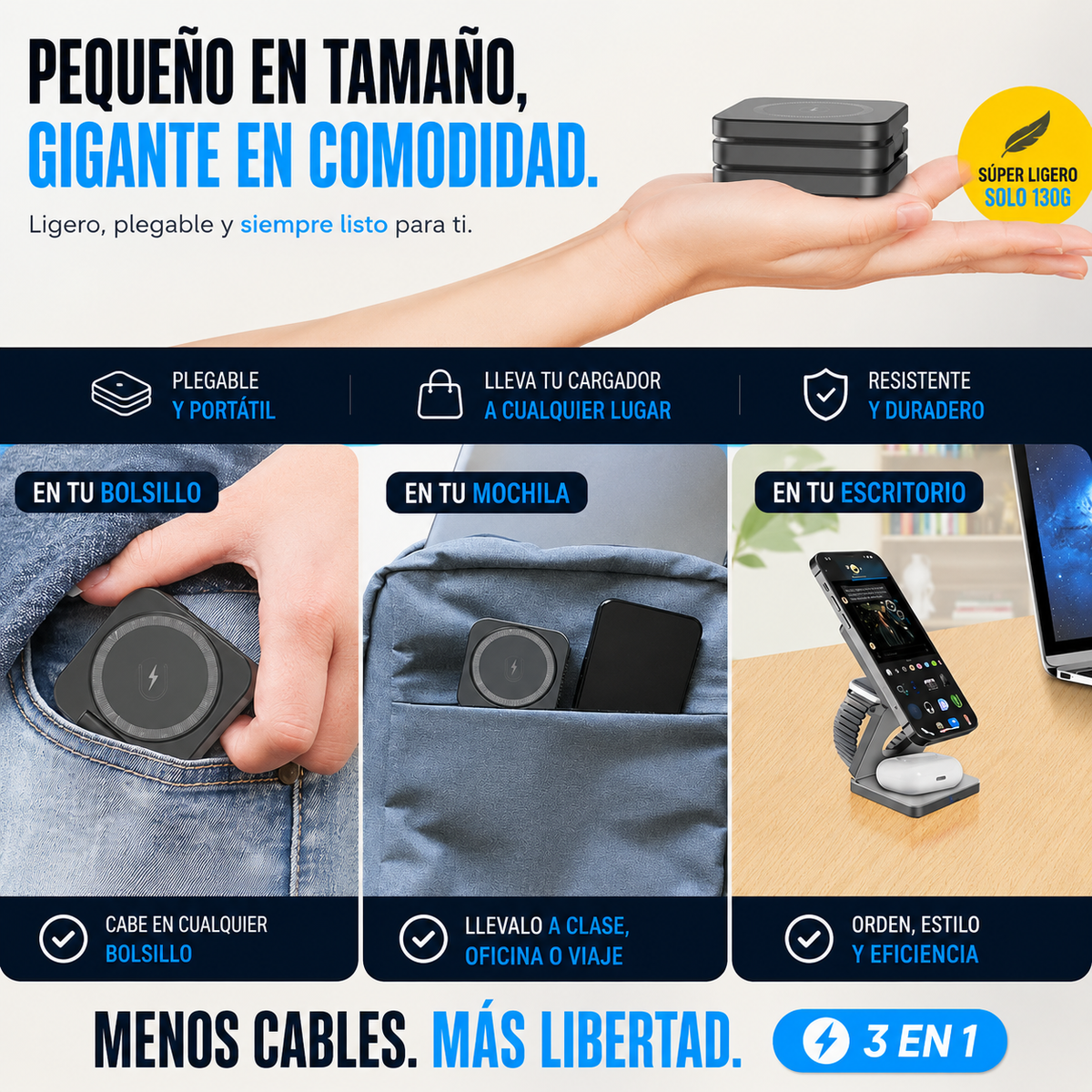 FoldDock™ - 3-in-1 Cargador Plegable