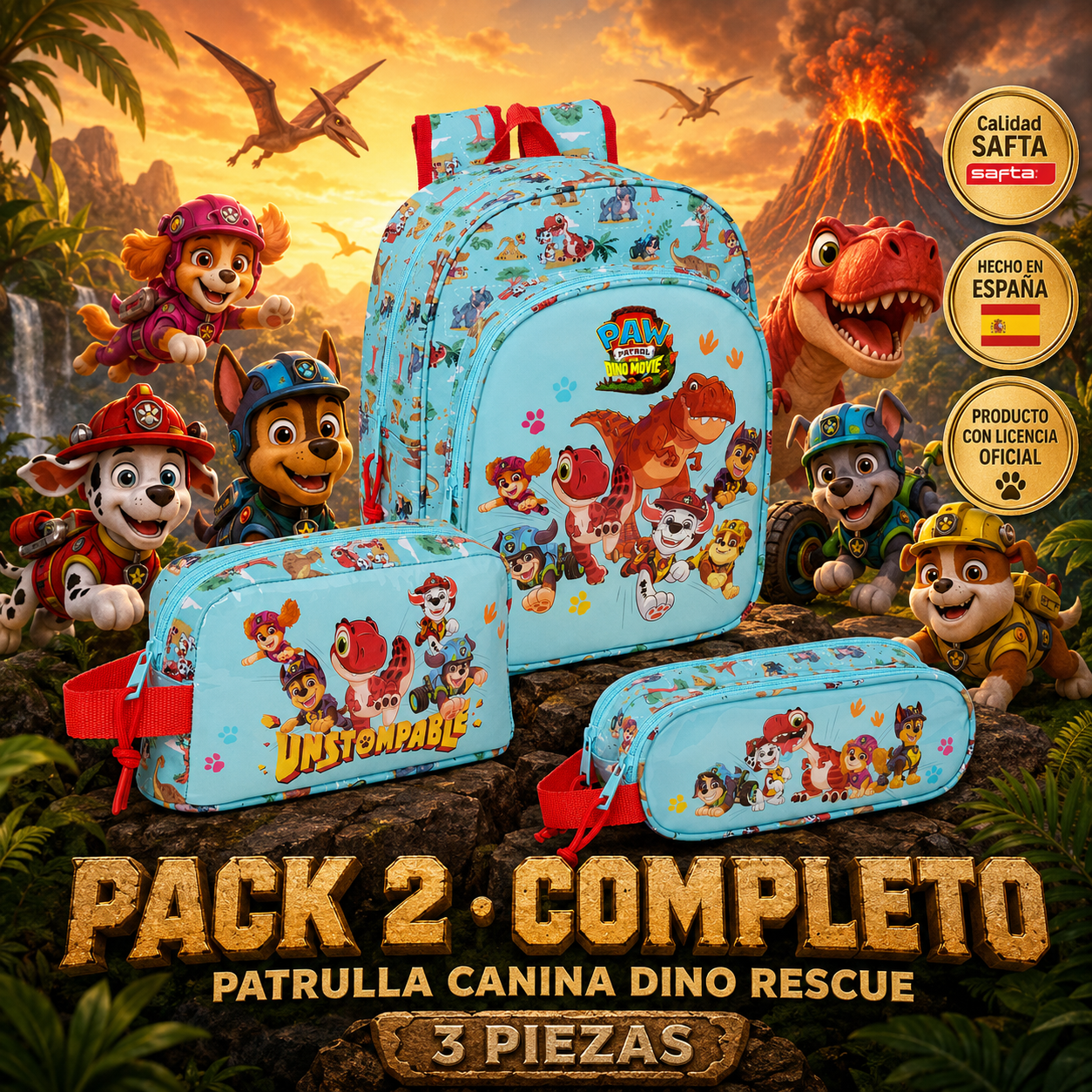 🦖 PACK VUELTA AL COLE · PATRULLA CANINA DINO RESCUE