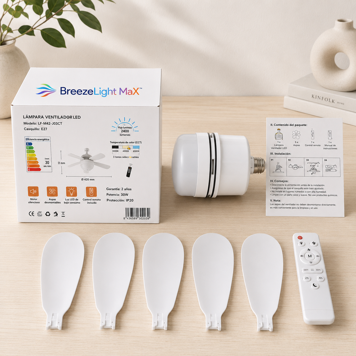 BreezeLight™ Max - Lámpara Ventilador con Aspas -  LED sin Instalación