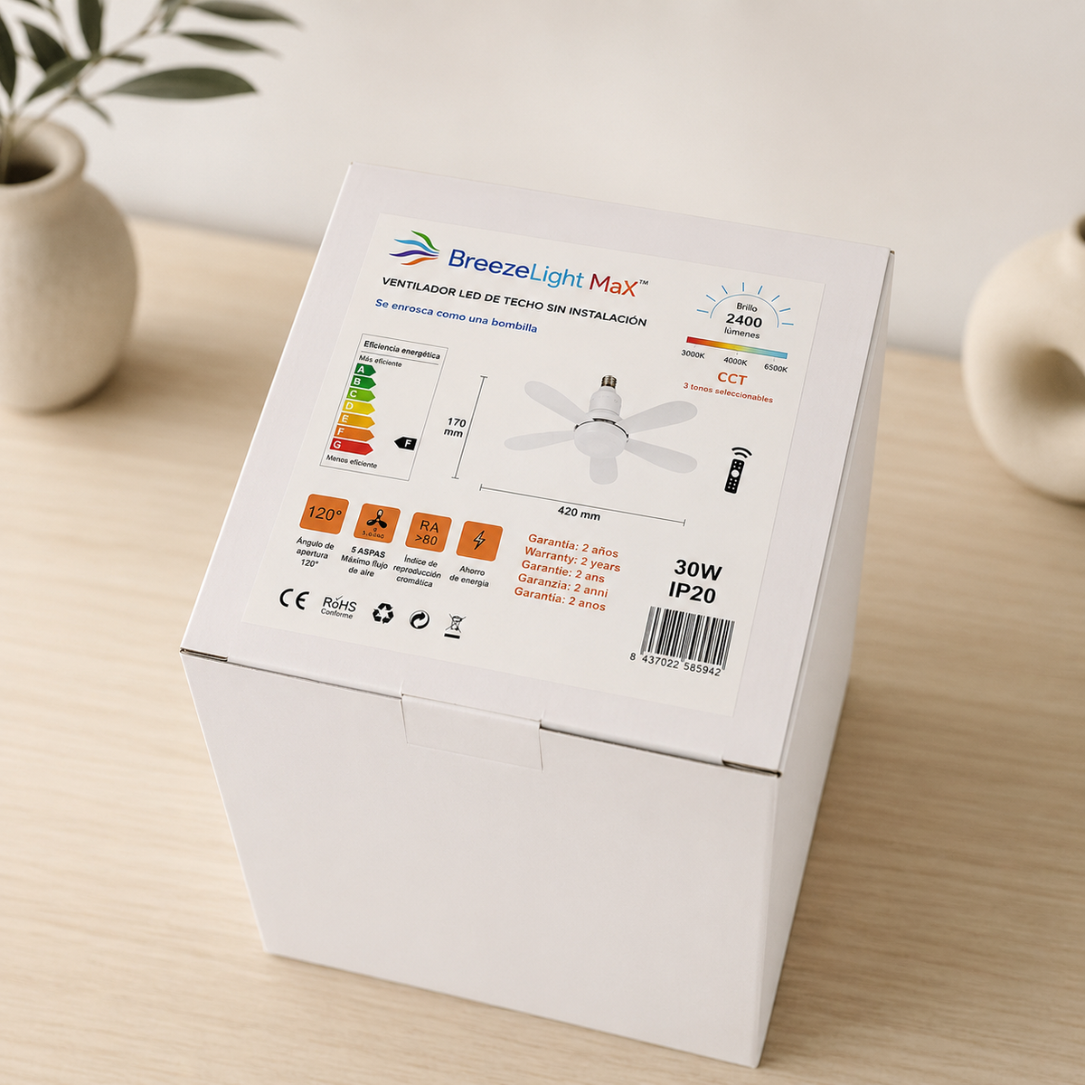 BreezeLight™ Max - Lámpara Ventilador con Aspas -  LED sin Instalación