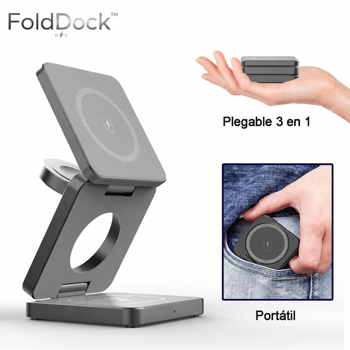 FoldDock™ - 3-in-1 Cargador Plegable