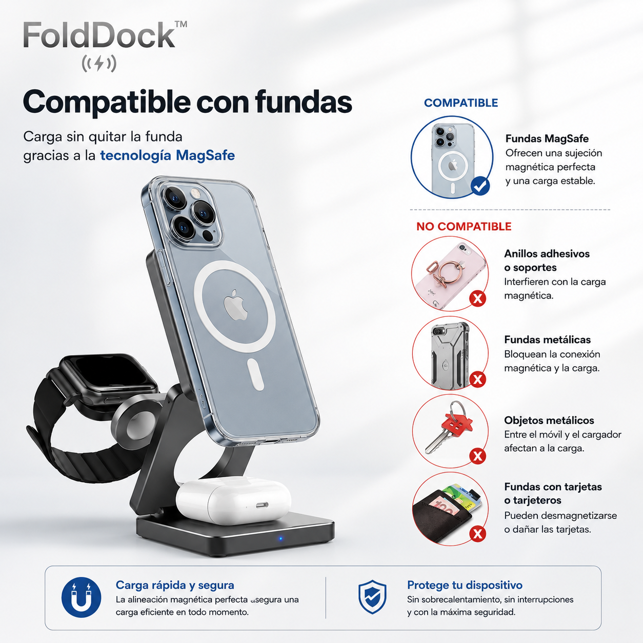 FoldDock™ - 3-in-1 Cargador Plegable