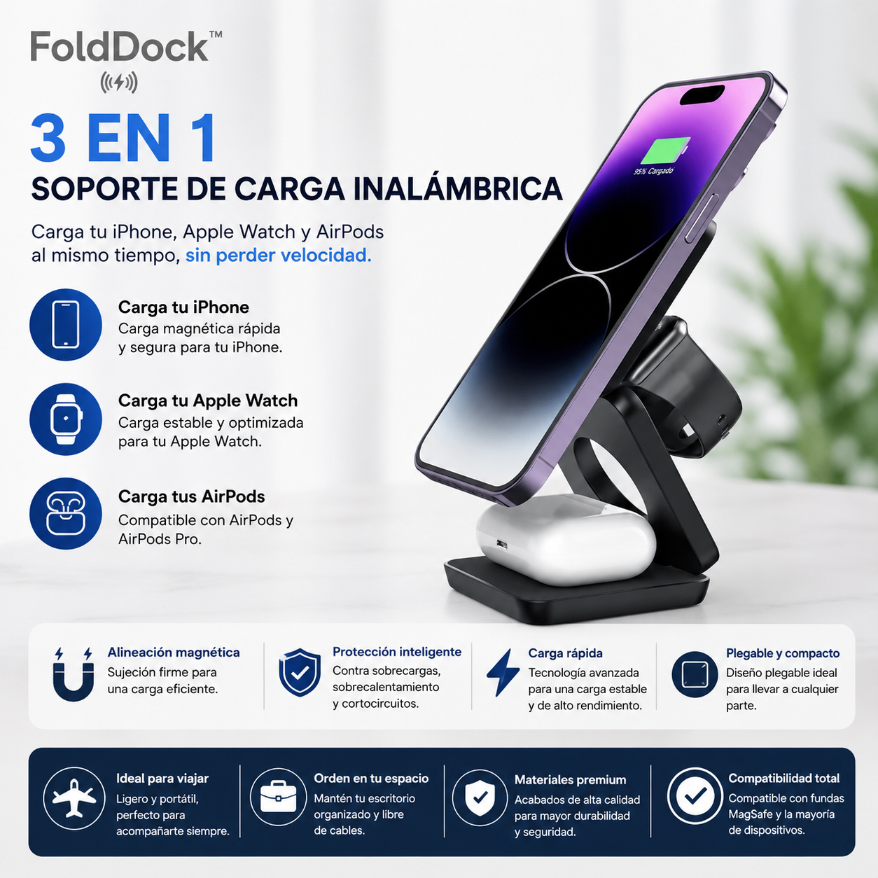 FoldDock™ - 3-in-1 Cargador Plegable