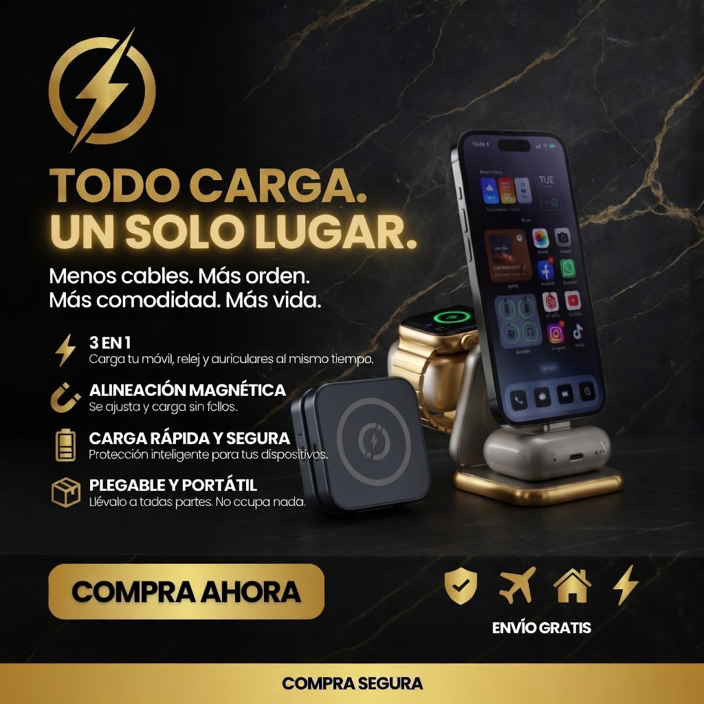 FoldDock™ - 3-in-1 Cargador Plegable